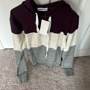 Women's Burgundy, Cream, and Gray Hoodie